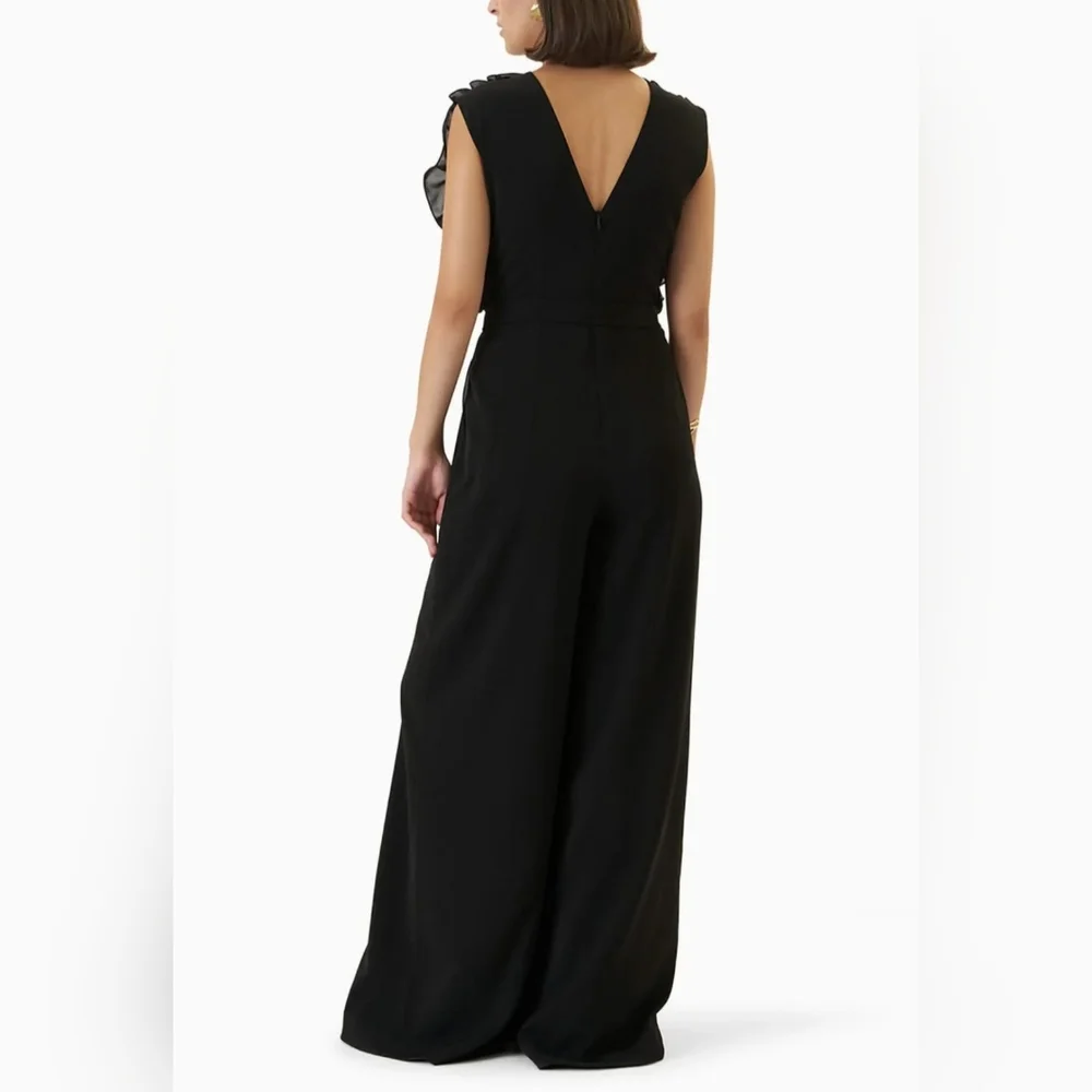 Lola by‎ Suman B Black Ruffled Draped Jumpsuit Size Med